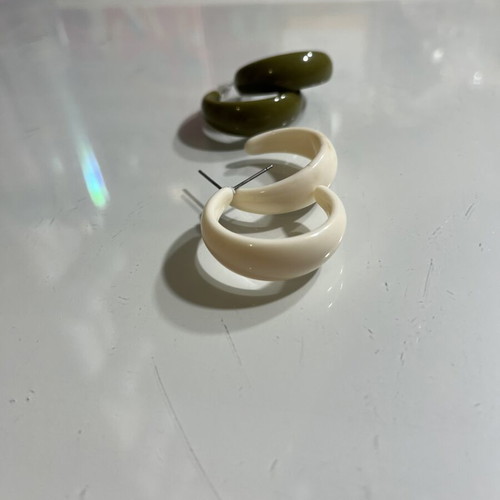 Hoop earrings set of 2 pairs like new, beige and green