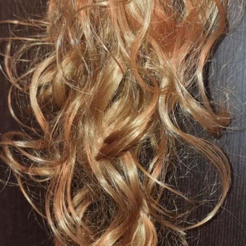 Synthetic ponytail post with clamper like new, blonde copper