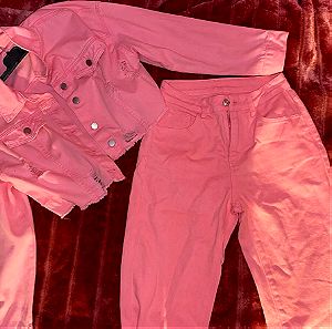 ΠΡΟΣΦΟΡΑ ΓΙΑ ΛΙΓΟ Σετ μπουφανακι τζιν και τζιν παντελόνι ροζ νούμερο Small