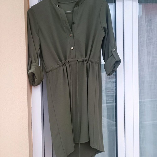 Khaki dress like new, spring style with belt, sizes S and M