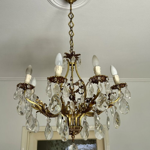 Vintage eight-arm chandelier like new, bronze with crystal decoration