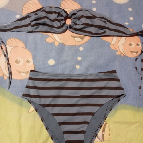 Striped bikini set blue and brown like new