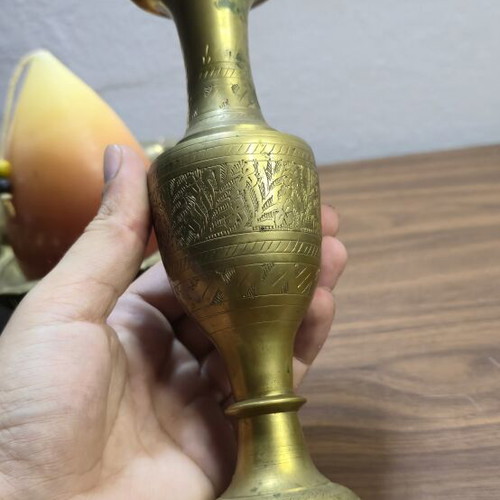Carved Brass Vase and Decorative Basket Set like new