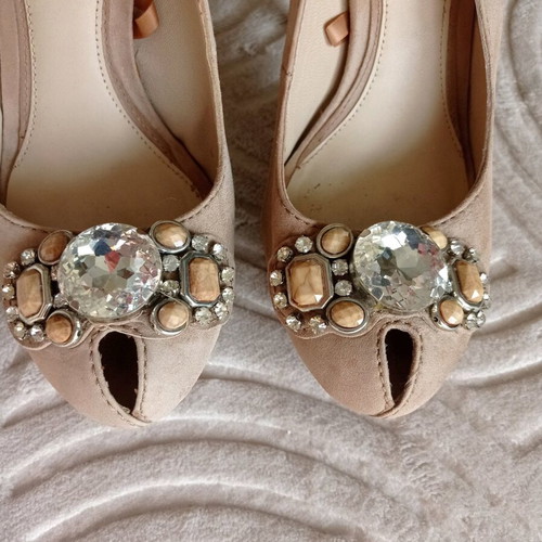 Zara peep-toe pumps size 41 like new, beige suede leather, 12 cm heel
