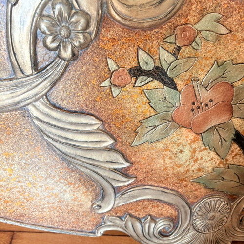 Vintage decorative wall art used, hand-painted floral design 127x72 cm