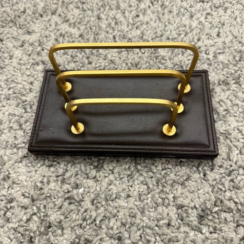 Vintage office set with leather writing pad and letter rack used