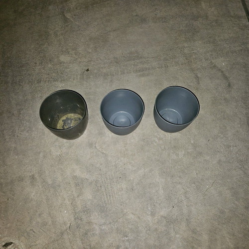 Plastic flower pots used, set of 3, anthracite and blue-gray