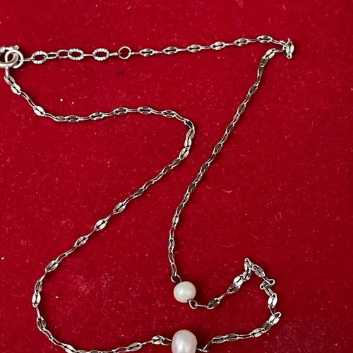 Silver chain necklace with 2 freshwater pearls, child length 36.5 cm, new