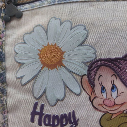 Vintage Disney χιαστί τσάντα με Dopey, μεταχειρισμένη, καμβάς μπεζ και μωβ