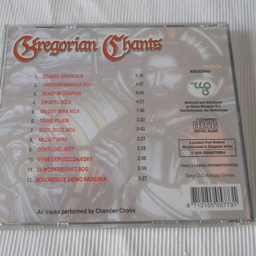 Gregorian Chants CD used, performed by chamber choirs
