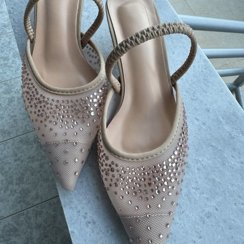 Sandals like new with rhinestones, size 36.5, beige and pink