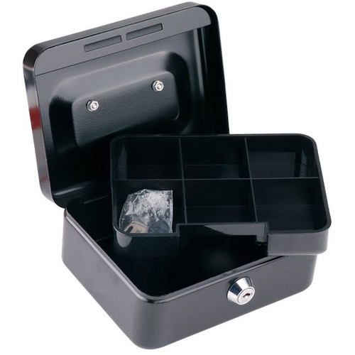 MP cash box new, metal with key, tray and handle 24x17cm