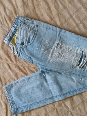 Τζιν με σκισίματα σαν καινούργιο, vintage Y2k, χαμηλομέσο, μπλε και τιρκουάζ