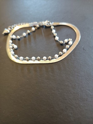 Double wrist chain with pearls new silver stainless steel