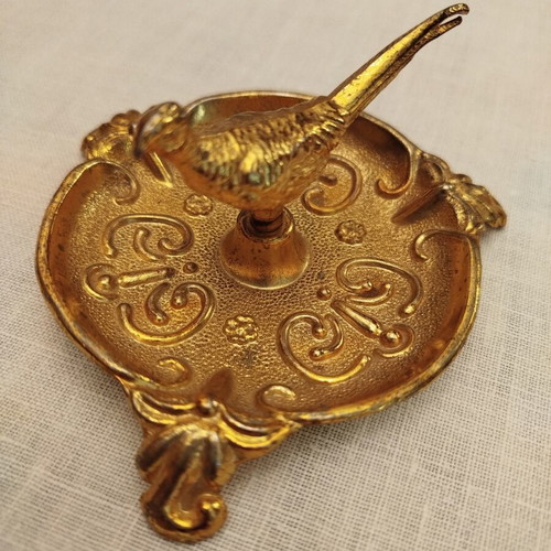 Vintage brass jewelry dish with pheasant figure like new