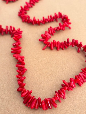 Long necklace with stones like new, dark red - coral color