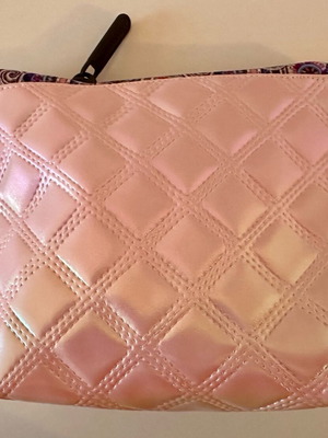 Handmade toiletry bag new 16x18 cm pink embossed texture floral zipper