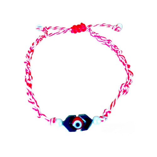 Handmade Martaki macrame bracelet with eye, hematite arrows and white pearls, adjustable