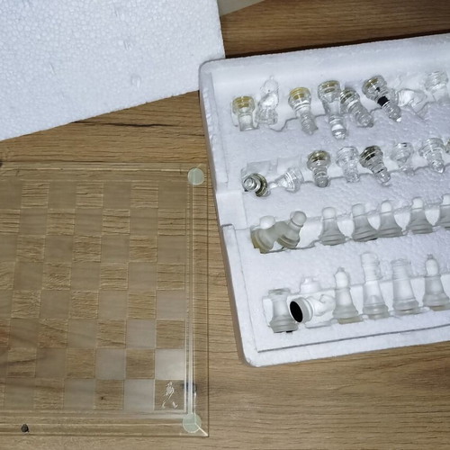 Johnnie Walker collectible glass chess set used, first edition