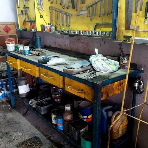 Workshop bench and tool rack used