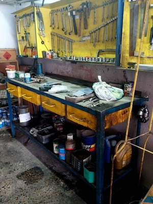 Workshop bench and tool rack used