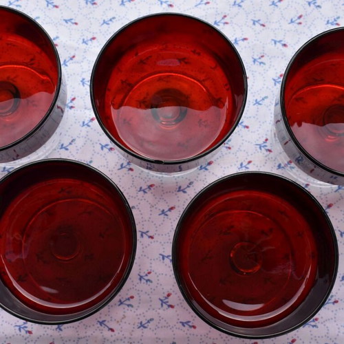 Vintage Luminarc Cavalier glasses 5 pcs ruby red like new