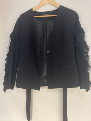 Zara jacket used with belt and tulle ruffle sleeves size Medium