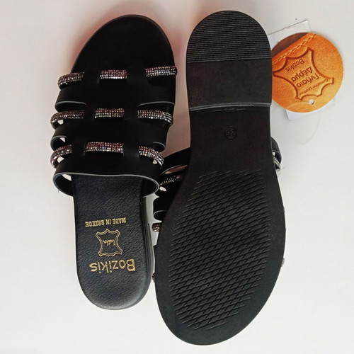 Bozikis Black Leather Sandals with Strass New Size 36