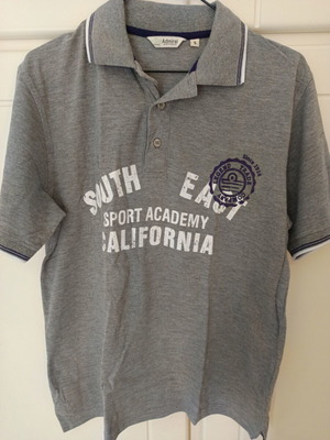 Admiral pique men's polo shirt new, light gray with purple print, size S