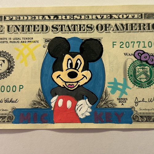 American 1 Dollar Drawing Mickey Mouse Acrylic New