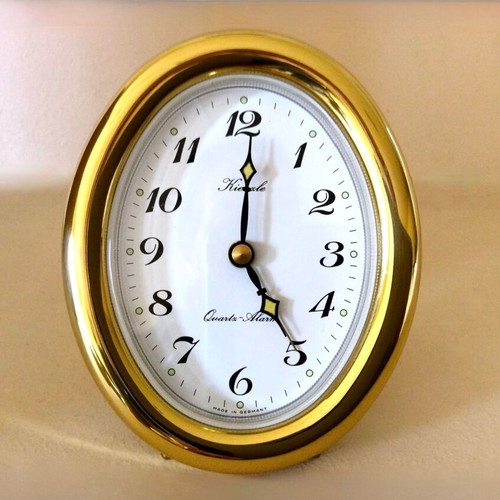 Kienzle Quartz Alarm Desk Clock New Oval Gold-Tone Polished Brass