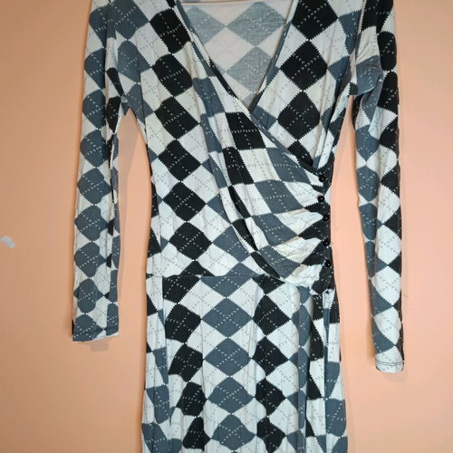 Wrap dress with argyle pattern long sleeve, new, size M