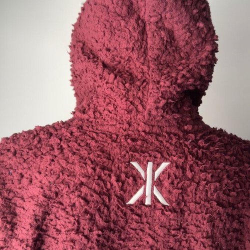 Onepiece unisex jumpsuit used burgundy fleece with hood size S
