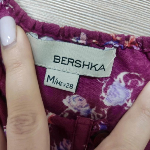 Bershka Cami Spaghetti Shirt cotton print top like new, magenta burgundy