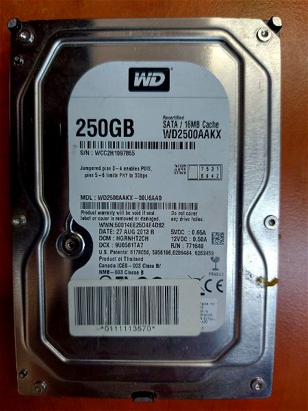 Western Digital 250GB 7200 RPM 3.5″ [ WD2500AAKX ] SATA