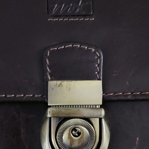 Leather brown men's bag used, slim for documents up to A4 and tablet