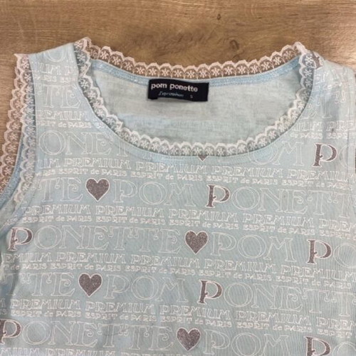 Pom Pomette tank top with hearts and P pattern, blue