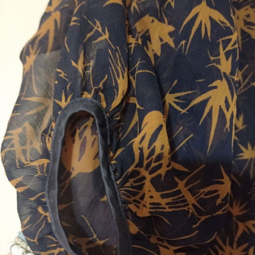 Ipekyol Sheer Chiffon Shirt L Navy Blue with Gold Floral Pattern Like New