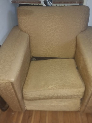 Vintage armchair with embossed fabric gold and mustard like new