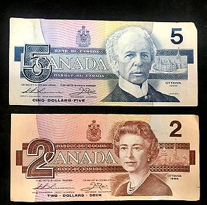 Canada 2 dollars- 5 dollars 1986