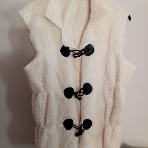 Sleeveless fleece vest for girls, white, leather details