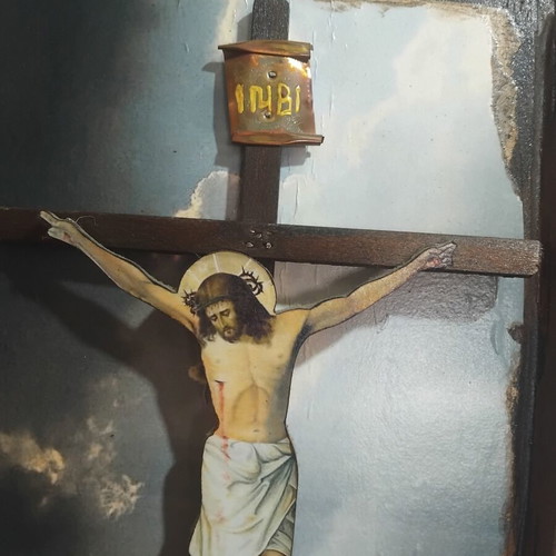 Handmade wooden frame with crucifix 52×28 cm like new