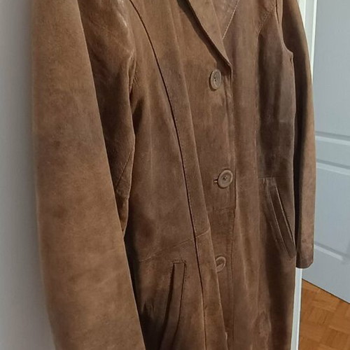 Leather coat, brown, size M, feminine cut