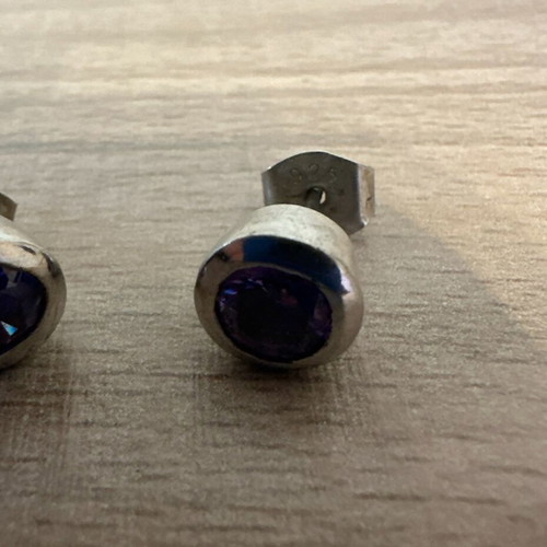 Silver Stud Earrings with Amethyst Stone like new