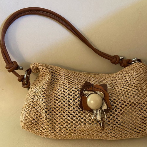 Summer bag with handmade leather decoration and vintage button new