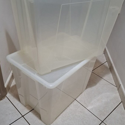 Plastic storage boxes used, set of two with lids