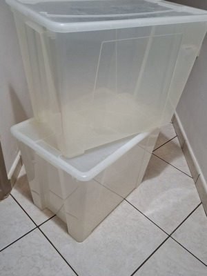 Plastic storage boxes used, set of two with lids