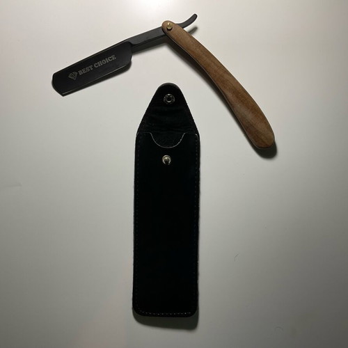 Straight Razor with Leather Case and Wooden Handle new