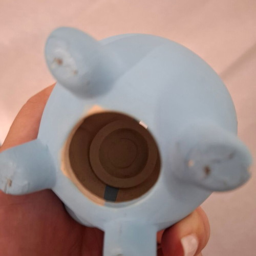Decorative piggy bank used, blue with flowers and bees, 7.5 cm
