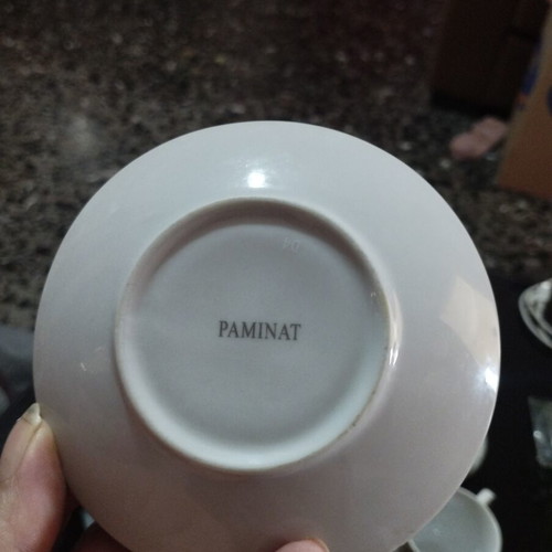 Coffee cup set like new, French porcelain gray and white